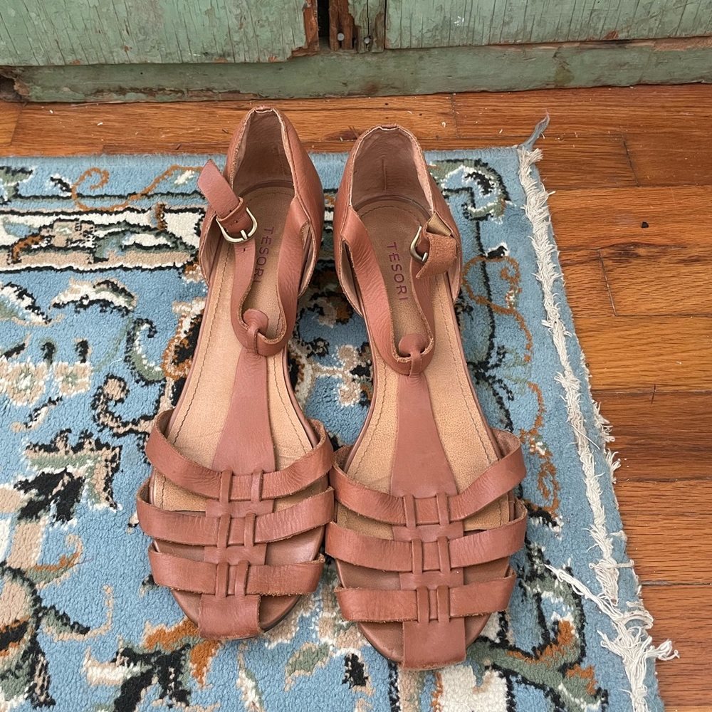 Tesori - Woven Leather Wedge Sandals